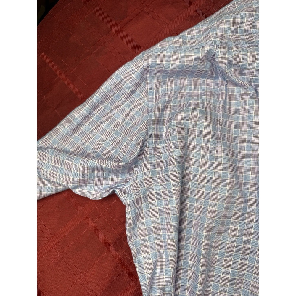 Pronto Uomo Non-Iron Classic Fit Blue Purple Check Dress Shirt 18 32/33 - Picture 6 of 8